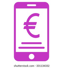 Euro Mobile Payment vector icon. Style is flat violet symbol, rounded angles, white background.