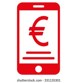 Euro Mobile Payment vector icon. Style is flat red symbol, rounded angles, white background.