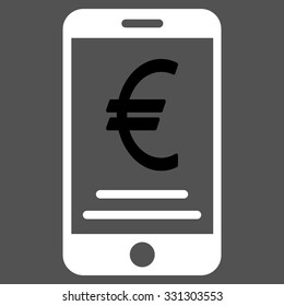 Euro Mobile Payment vector icon. Style is flat bicolor black and white symbol, rounded angles, gray background.