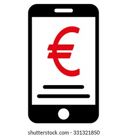 Euro Mobile Payment vector icon. Style is flat bicolor intensive red and black symbol, rounded angles, white background.