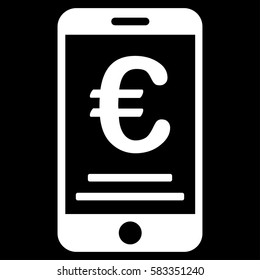 Euro Mobile Payment vector icon. Illustration style is a flat iconic white symbol on black background.