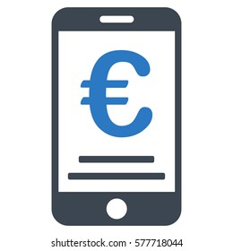 Euro Mobile Payment vector pictogram. Illustration style is a flat iconic bicolor smooth blue symbol on white background.