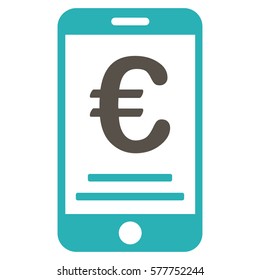 Euro Mobile Payment vector pictograph. Illustration style is a flat iconic bicolor grey and cyan symbol on white background.