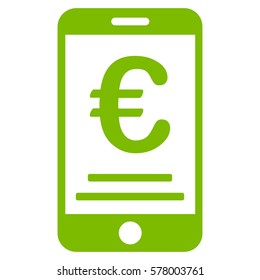 Euro Mobile Payment vector pictograph. Illustration style is a flat iconic eco green symbol on white background.