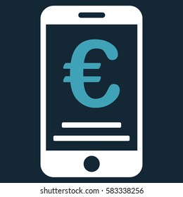 Euro Mobile Payment vector pictograph. Illustration style is a flat iconic bicolor blue and white symbol on dark blue background.