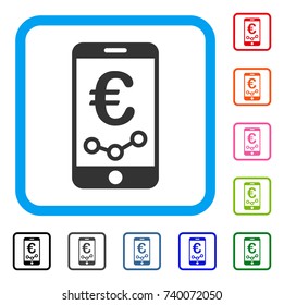 Euro Mobile Report icon. Flat gray iconic symbol inside a light blue rounded frame. Black, gray, green, blue, red, orange color additional versions of Euro Mobile Report vector.