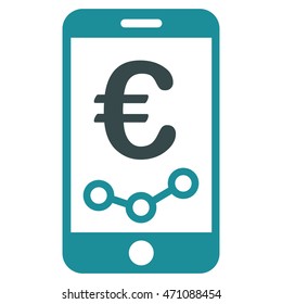 Euro Mobile Report icon. Vector style is bicolor flat iconic symbol with rounded angles, soft blue colors, white background.