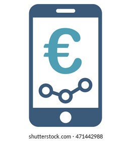 Euro Mobile Report icon. Vector style is bicolor flat iconic symbol with rounded angles, cyan and blue colors, white background.