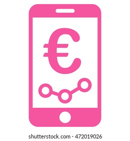Euro Mobile Report icon. Vector style is flat iconic symbol with rounded angles, pink color, white background.