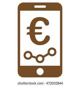 Euro Mobile Report icon. Vector style is flat iconic symbol with rounded angles, brown color, white background.