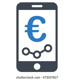 Euro Mobile Report icon. Vector style is bicolor flat iconic symbol with rounded angles, smooth blue colors, white background.