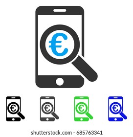 Euro Mobile Research flat vector pictograph. Colored Euro mobile research gray, black, blue, green pictogram versions. Flat icon style for application design.