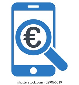 Euro Mobile Research vector icon. Style is bicolor flat symbol, smooth blue colors, rounded angles, white background.
