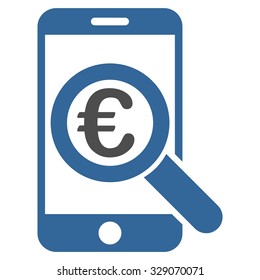 Euro Mobile Research vector icon. Style is bicolor flat symbol, cobalt and gray colors, rounded angles, white background.