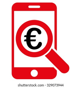 Euro Mobile Research vector icon. Style is bicolor flat symbol, intensive red and black colors, rounded angles, white background.