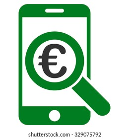 Euro Mobile Research vector icon. Style is bicolor flat symbol, green and gray colors, rounded angles, white background.