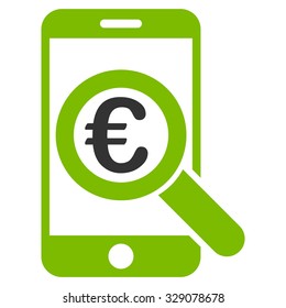 Euro Mobile Research vector icon. Style is bicolor flat symbol, eco green and gray colors, rounded angles, white background.