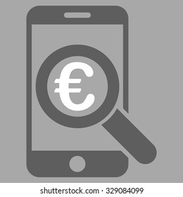 Euro Mobile Research vector icon. Style is bicolor flat symbol, dark gray and white colors, rounded angles, silver background.