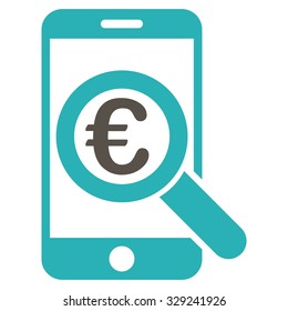 Euro Mobile Research vector icon. Style is bicolor flat symbol, grey and cyan colors, rounded angles, white background.