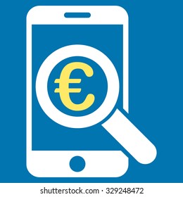 Euro Mobile Research vector icon. Style is bicolor flat symbol, yellow and white colors, rounded angles, blue background.
