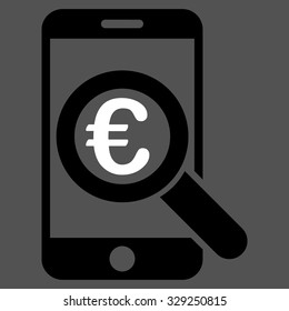 Euro Mobile Research vector icon. Style is bicolor flat symbol, black and white colors, rounded angles, gray background.
