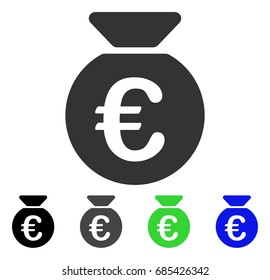 Euro Money Bag flat vector illustration. Colored euro money bag gray, black, blue, green pictogram variants. Flat icon style for graphic design.