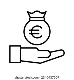 Euro money bag with hand vector illustration, bank, business icon