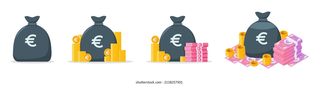 Euro Money Bag Icon Set