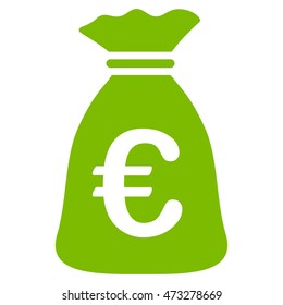 Euro Money Bag icon. Vector style is flat iconic symbol, eco green color, white background.
