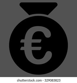 Euro Money Bag vector icon. Style is flat symbol, black color, rounded angles, gray background.