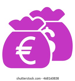 Euro Money Bags icon. Vector style is flat iconic symbol with rounded angles, violet color, white background.