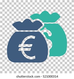 Euro Money Bags icon. Vector pictograph style is a flat bicolor symbol, cobalt and cyan colors, chess transparent background. Designed for software and web interface toolbars and menus.