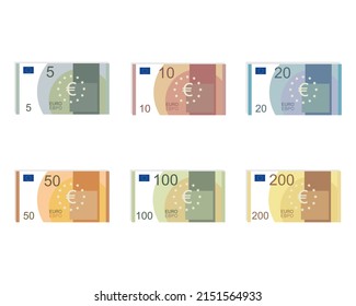 Euro money euro banknotes, flat and minimalistic paper money - one size vector.