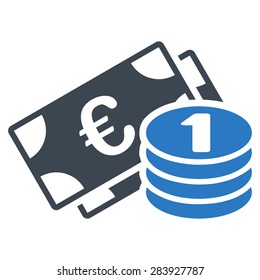 Euro money from BiColor Euro Banking Icon Set. Vector style: flat bicolor, smooth blue symbol, rounded angles, white background.