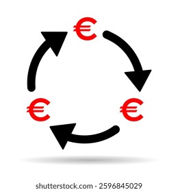 Euro money change shadow icon, trade cash information web symbol, convert sign vector illustration .