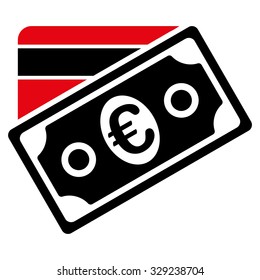 Euro Money Credit Card vector icon. Style is bicolor flat symbol, intensive red and black colors, rounded angles, white background.