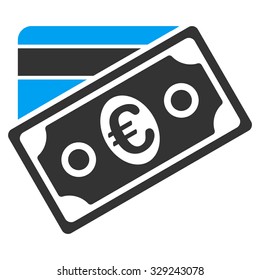 Euro Money Credit Card vector icon. Style is bicolor flat symbol, blue and gray colors, rounded angles, white background.