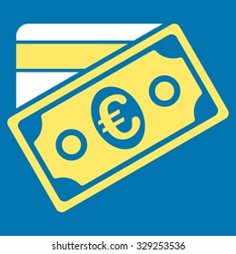 Euro Money Credit Card vector icon. Style is bicolor flat symbol, yellow and white colors, rounded angles, blue background.