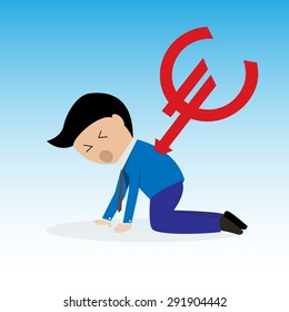 Euro money currency sign pierced through young businessman back strength and weakness money concept - vector  