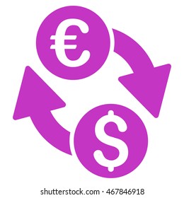 Euro Money Exchange icon. Vector style is flat iconic symbol with rounded angles, violet color, white background.