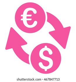 Euro Money Exchange icon. Vector style is flat iconic symbol with rounded angles, pink color, white background.