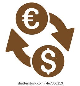 Euro Money Exchange icon. Vector style is flat iconic symbol with rounded angles, brown color, white background.