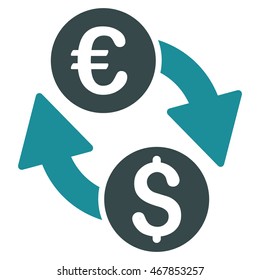 Euro Money Exchange icon. Vector style is bicolor flat iconic symbol with rounded angles, soft blue colors, white background.