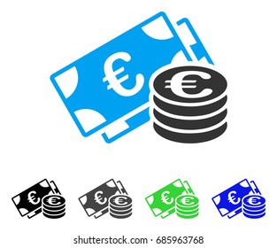 Euro Money flat vector pictograph. Colored euro money gray, black, blue, green pictogram variants. Flat icon style for graphic design.