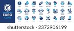 Euro money icon set. Containing Euro currency, income, payment, business and investment icons. Financial icon collection. Vector illustration.