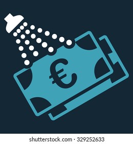 Euro Money Laundry vector icon. Style is bicolor flat symbol, blue and white colors, rounded angles, dark blue background.