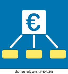 Euro Money Payment vector icon. Style is bicolor flat symbol, yellow and white colors, rounded angles, blue background.