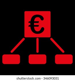 Euro Money Payment vector icon. Style is flat symbol, red color, rounded angles, black background.
