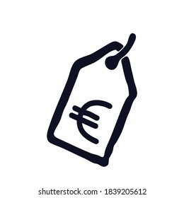 Euro money price tag doodle sale discount logo icon sign emblem Hand drawn ink pencil Cartoon design game economical style Fashion print for clothes apparel greeting card banner online store banner