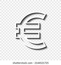 Euro money simple icon. Flat desing. White with shadow on transparent grid.ai